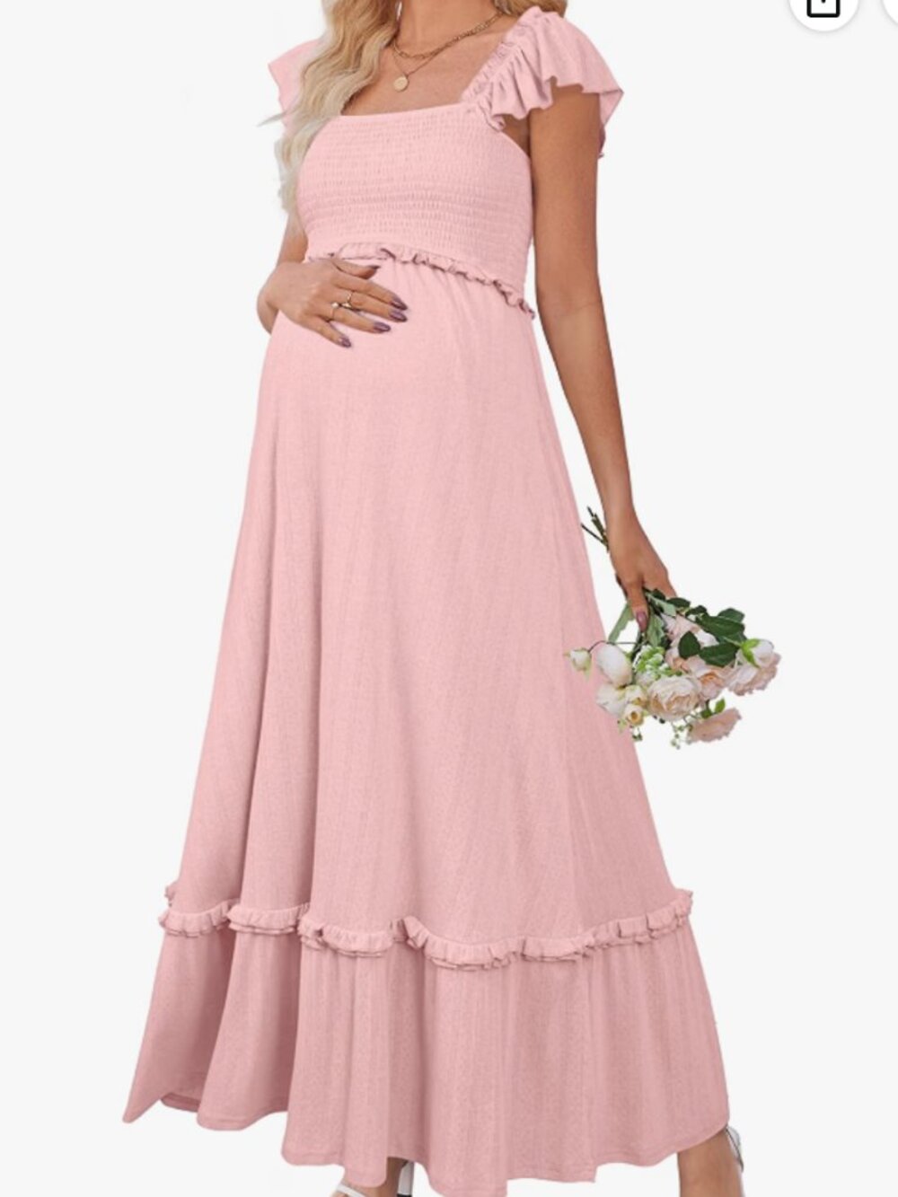New with tags blush maxi maternity dress with ruffle sleeve